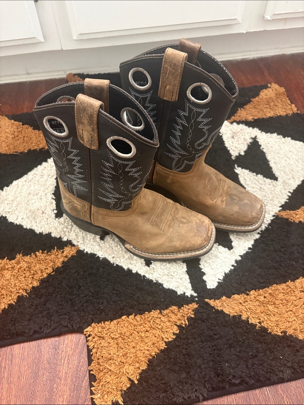 Kids Brown and Black Western Pull-On Boots